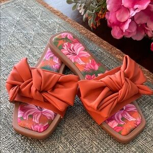 Crown & Ivy Orange Sandals with Floral Print and Bow